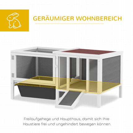 Hasenstall mit Auslauf, Rampe, 3 Türen, ausziehbarer Schublade, 105x57,5x51,5 cm