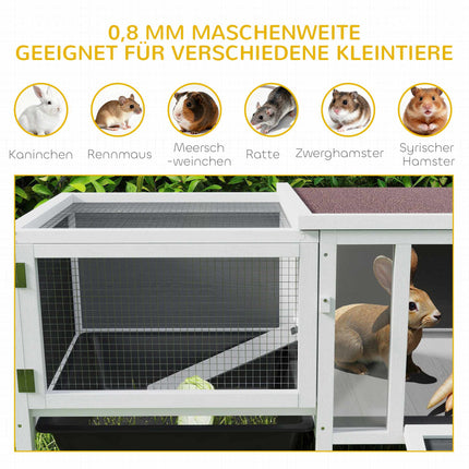 Hasenstall mit Auslauf, Rampe, 3 Türen, ausziehbarer Schublade, 105x57,5x51,5 cm