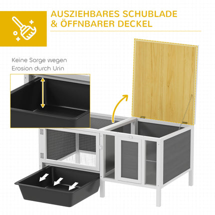 Hasenstall mit Auslauf, Rampe, 3 Türen, ausziehbarer Schublade, 105x57,5x51,5 cm