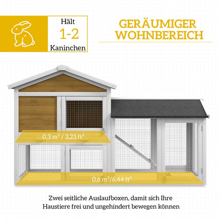 Kaninchenstall mit wetterfestem Dach, 147x54x84 cm