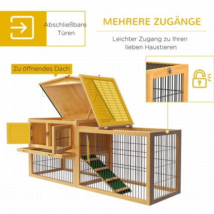 Outdoor 2-level spruce rabbit hutch with ramp