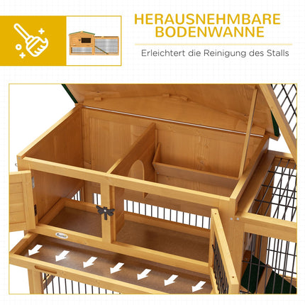Outdoor 2-level spruce rabbit hutch with ramp