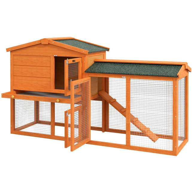 Rabbit cage in fir wood on two levels, winterproof with ramp