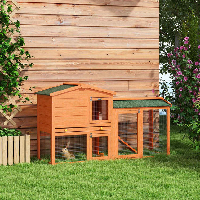 Rabbit cage in fir wood on two levels, winterproof with ramp