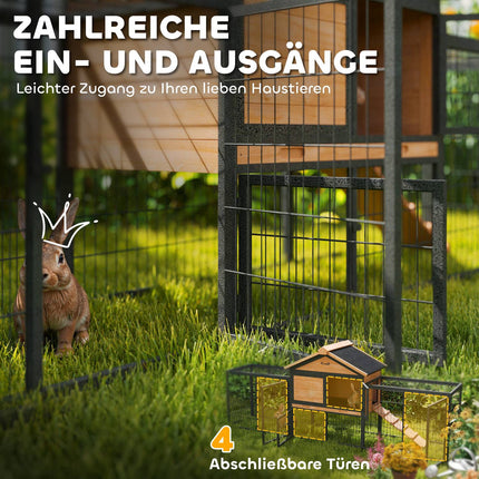 Rabbit cage in two levels, winterproof with cover