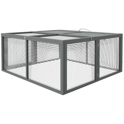 Clapier pour lapins nains en bois, clapier pliable pour petits animaux avec enclos en plein air, clapier pour lapins nains avec poignée de toit rabattable pour cochons d'Inde, naturel, 110 x 105 x 50 cm