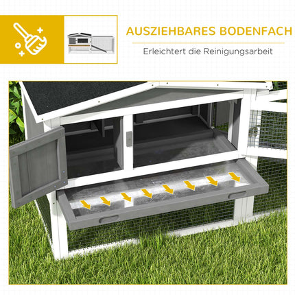 Kaninchenstall mit Freilaufgehege und Sichtfenster, 2 Etagen, Holz