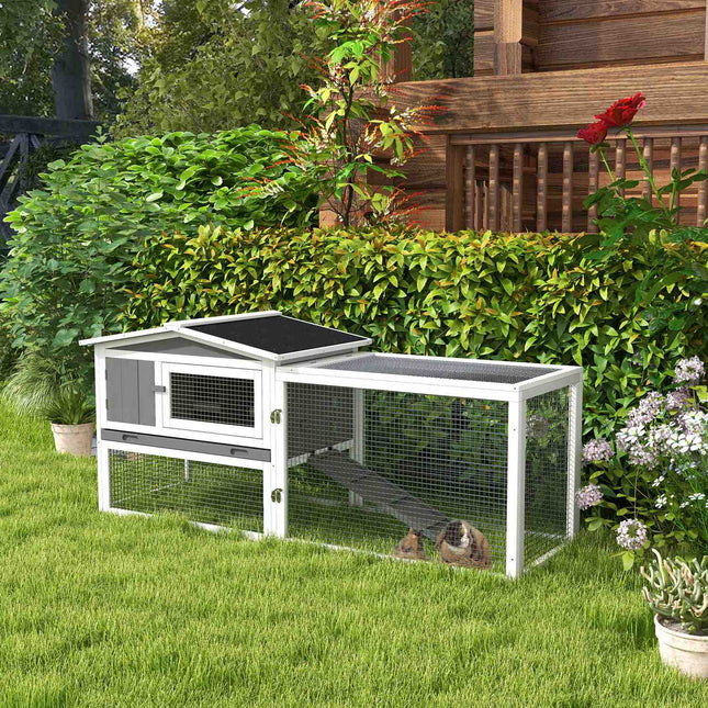 Rabbit hutch with enclosure and viewing window, 2 floors, wood
