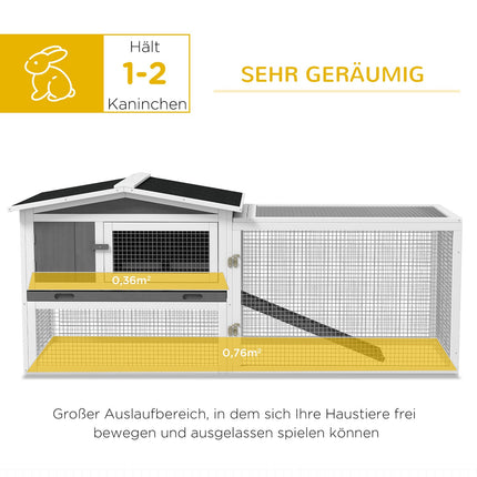 Kaninchenstall mit Freilaufgehege und Sichtfenster, 2 Etagen, Holz