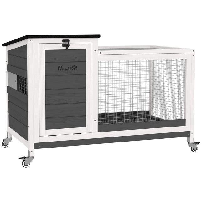 Wooden rabbit cage with wheels and outdoor run, winterproof