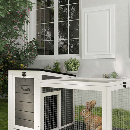 Wooden rabbit cage with wheels and outdoor run, winterproof