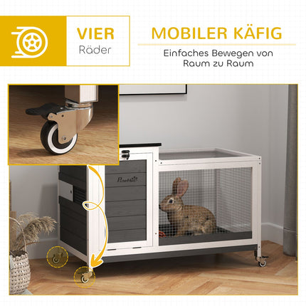 Wooden rabbit cage with wheels and outdoor run, winterproof