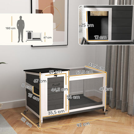 Wooden rabbit cage with wheels and outdoor run, winterproof