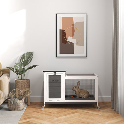 Wooden rabbit cage with wheels and outdoor run, winterproof