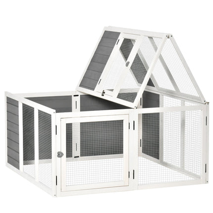 Clapier avec enclos pour lapins en liberté, cage à lapins, enclos pour petits animaux, toit à charnières, plancher surélevé, bois de sapin, 120 x 120 x 60 cm