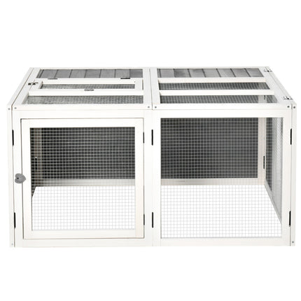 Clapier avec enclos pour lapins en liberté, cage à lapins, enclos pour petits animaux, toit à charnières, plancher surélevé, bois de sapin, 120 x 120 x 60 cm