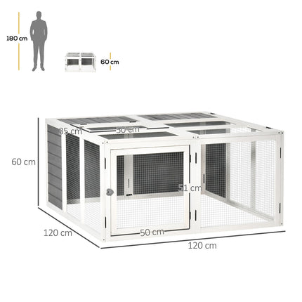 Clapier avec enclos pour lapins en liberté, cage à lapins, enclos pour petits animaux, toit à charnières, plancher surélevé, bois de sapin, 120 x 120 x 60 cm