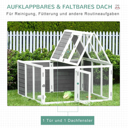 Clapier avec enclos pour lapins en liberté, cage à lapins, enclos pour petits animaux, toit à charnières, plancher surélevé, bois de sapin, 120 x 120 x 60 cm