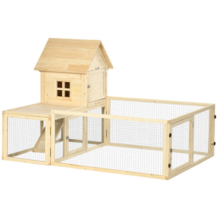 Clapier en bois pour petits animaux, enclos d'extérieur, baignoire extensible, rampe, cochon d'Inde, naturel, 151,5 x 106 x 97 cm