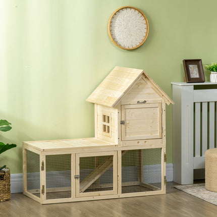 Clapier en bois pour petits animaux, enclos d'extérieur, baignoire extensible, rampe, cochon d'Inde, naturel, 151,5 x 106 x 97 cm