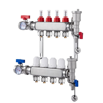 Radiant Heat Manifold, 4-Branch 1/2 In PEX, Stainless