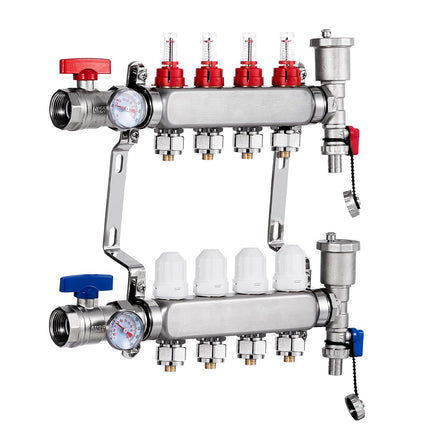 Radiant Heat Manifold, 4-Branch 1/2 In PEX, Stainless