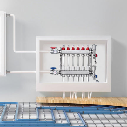 Radiant Heat PEX Manifold, 6-Branch, 1/2 in Adapters