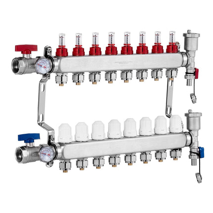 Radiant Heat PEX Manifold, 8-Branch, 1/2 In Adapters