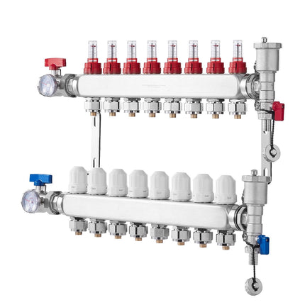 Radiant Heat PEX Manifold, 8-Branch, 1/2 In Adapters