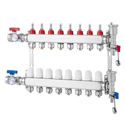 Radiant Heat PEX Manifold, 8-Branch, 1/2 In Adapters