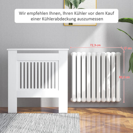 Weiße Heizkörperverkleidung mit horizontalen Lamellen, 78x19x81cm