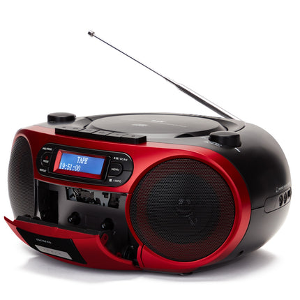 Rádio s CD přehrávačem, kazetou a Bluetooth, červená