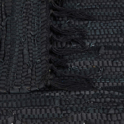 Rag rug in leather and cotton