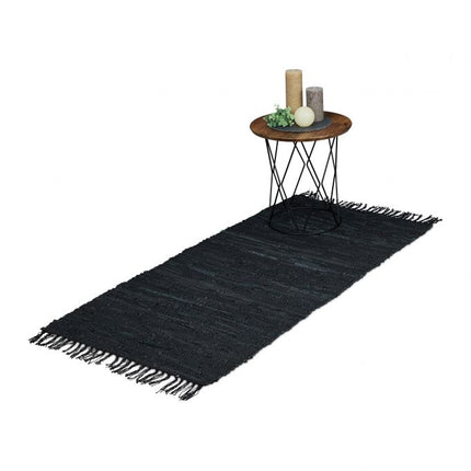 Rag rug in leather and cotton