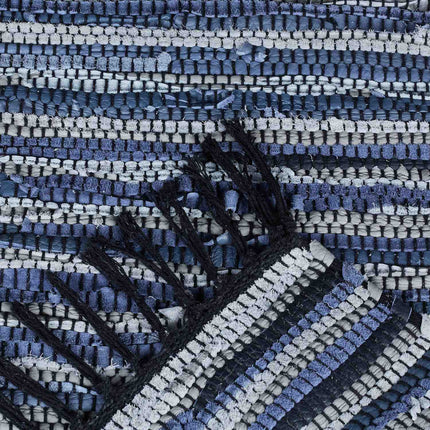 Rag rug leather & cotton striped
