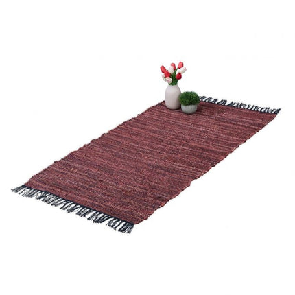 Flickenteppich Leder &amp; Baumwolle gestreift