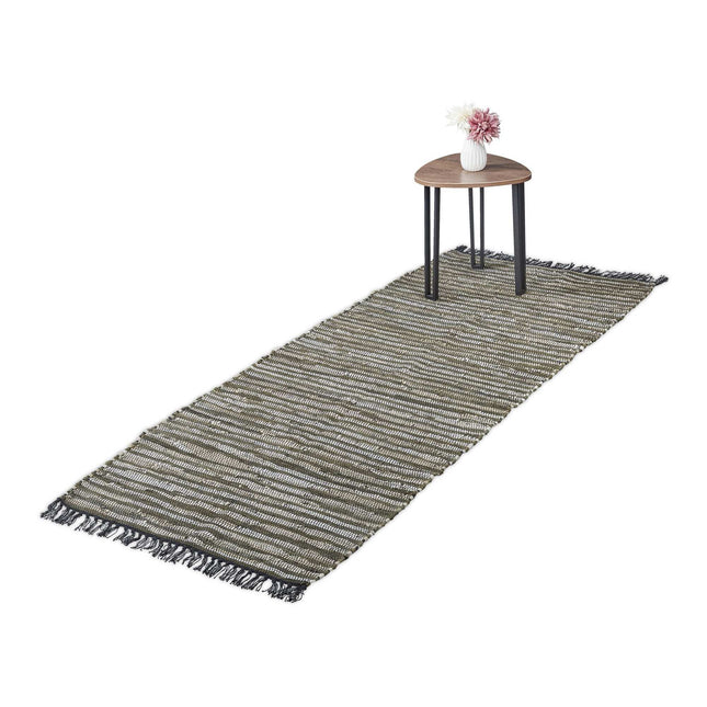 Flickenteppich Leder &amp; Baumwolle gestreift
