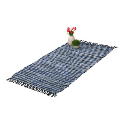 Rag rug leather & cotton striped