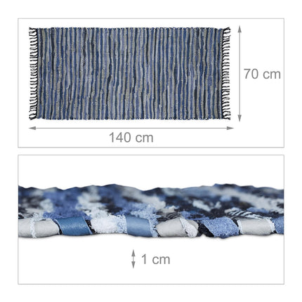 Rag rug leather & cotton striped