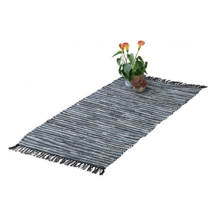 Flickenteppich Leder &amp; Baumwolle gestreift