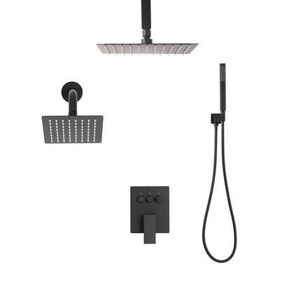 Rain Shower System, Matte Black, Dual Head, Handheld