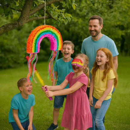 Rainbow Piñata Set with Bat and Mask for Parties