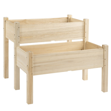 Erhöhtes Hochbeet aus Holz mit Frühbeetaufsatz – 2 Ebenen und Drainage