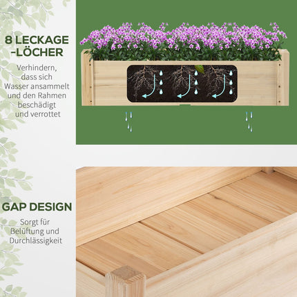 Erhöhtes Hochbeet aus Holz mit Frühbeetaufsatz – 2 Ebenen und Drainage