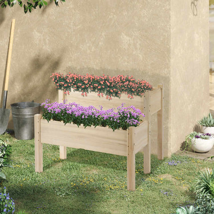 Erhöhtes Hochbeet aus Holz mit Frühbeetaufsatz – 2 Ebenen und Drainage