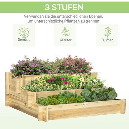Hölzernes Hochbeet mit 3 Etagen und Vlies für Balkongarten