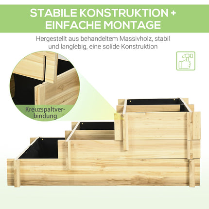 Hölzernes Hochbeet mit 3 Etagen und Vlies für Balkongarten