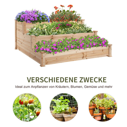 Gartenbeet in 3 Etagen aus Tannenholz für Balkon, 124 cm