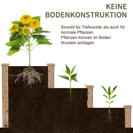 Gartenbeet in 3 Etagen aus Tannenholz für Balkon, 124 cm