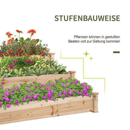 Gartenbeet in 3 Etagen aus Tannenholz für Balkon, 124 cm